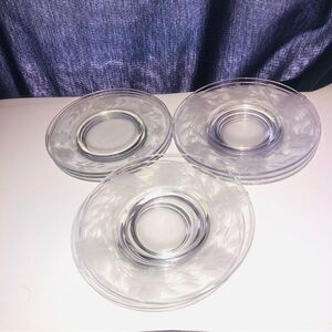 Elegant etched flowers on 6” mid century glass plates- used for desserts, salads
